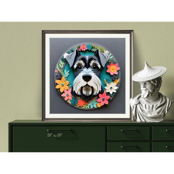 Miniature Schnauzer Papercut Art: 12x12 Gray Dog Pet Portrait Digital Art Print - Picture 3 of 7